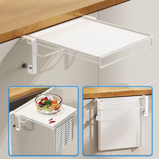 Wandtafel Inklapbaar - Bijzettafel Zwevend - Ruimte Besparen - Geïntegreerde Handdoekhouder - 28 x 25.5 cm - Wit