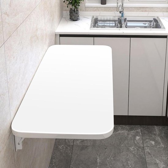 Wandtafel Inklapbaar - Eettafel Bureau - Ruimte Besparen - Robuuste Metalen Hoeken - 80 x 50 cm - Wit
