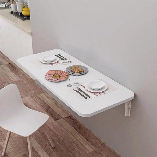 Wandtafel Klapbaar - Bureau Eettafel - Ruimte Besparen - Verdikte Tafelplaat - 60 x 30 cm - Wit