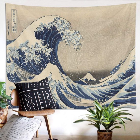 Wandtapijt Japanse Oceaangolf Vintage Tapijten Woondecoratie voor Woonkamer Slaapkamer Room Decor,200x150cm
