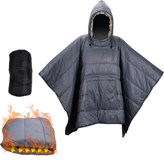 Warm Camping Deken - 2-in-1 Draagbare Slaapzak met Ritsvak, Ultralicht Waterdicht en Winddicht voor Buitenactiviteiten, Kamperen, Wandelen en Noodgevallen (Grijs)