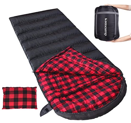 Warm Flanellen Slaapzak 3-4 Seizoenen - XXL Draagbare Winterslaapzak voor Camping - Tot -1 °C