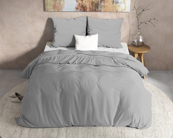 Warme flanel dekbedovertrek uni grijs - 240x200/220 (lits-jumeaux) - heerlijk zacht en comfortabel - luxe uitstraling - donsachtig laagje - ideaal tegen kou - zalig slapen van Merkloos