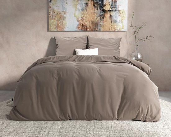 Warme flanel dekbedovertrek uni taupe - 240x200/220 (lits-jumeaux) - heerlijk zacht en comfortabel - luxe uitstraling - donsachtig laagje - ideaal tegen kou - zalig slapen van Merkloos