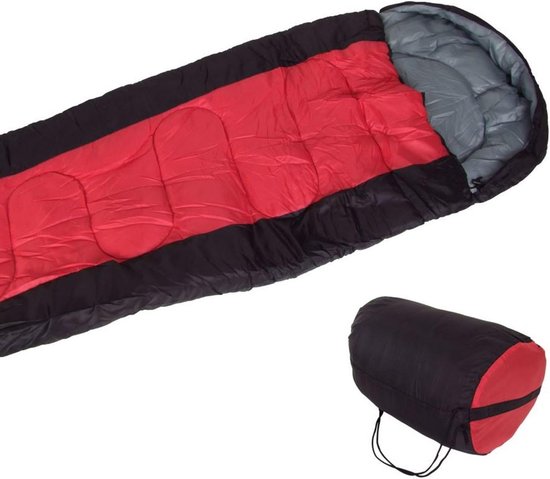 Warme Mummieslaapzak Rood - Comfortabele Camping Slaapzak met Opberghoes