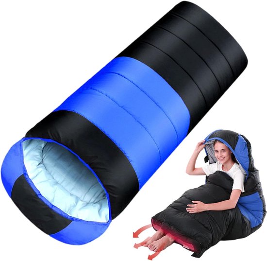 Warme Slaapzak - Kampeerzak Outdoor - Buiten slapen - Waterafstotend materiaal - 220 x 70 cm - Blauw
