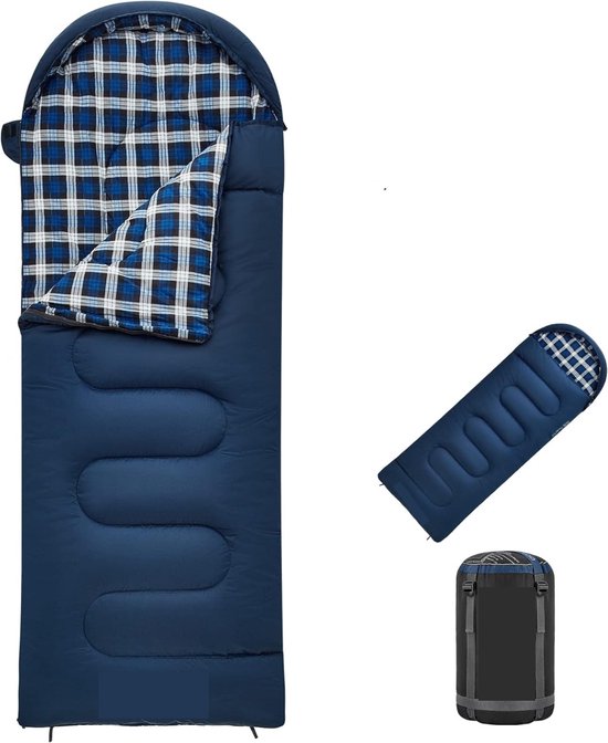 Warme winterslaapzak voor kinderen 3-4 seizoenen voor kamperen trekking 170 x 70 cm Comfort: 7 °C 1,4 kg - Marineblauw R van Merkloos
