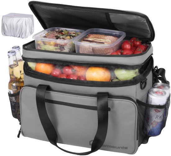 WARMOUNTS Koeltas 28L - Geïsoleerde Koeltas voor 48 Blikjes, 2 Vakken, Lekvrij met Deksel, Opvouwbare Koelbox Tas voor Camping, Wandelen, Picknick en Strand, 38 x 30 x 25 cm van Warmounts