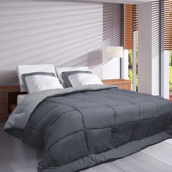 Wasbaar dekbed met vaste hoes - 140x200 - Donker grijs / Zilver grijs van Eazzzy