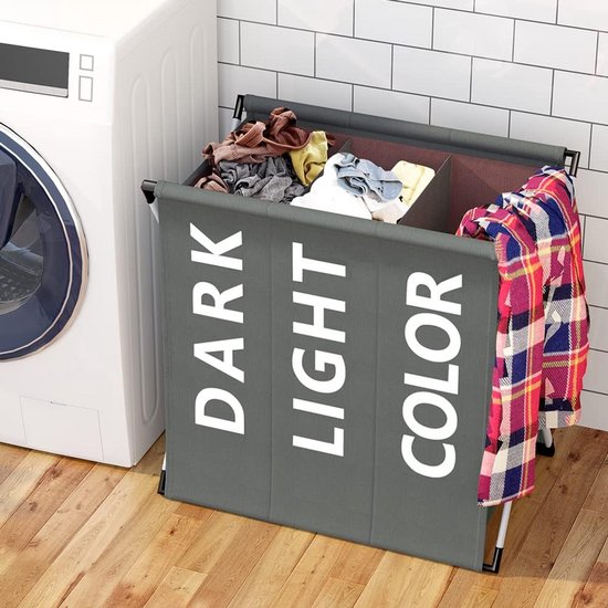 Wasmand met 3 vakken - Opvouwbaar en Ruimtebesparend - Ideaal voor Lichte, Donkere en Kleurige Was