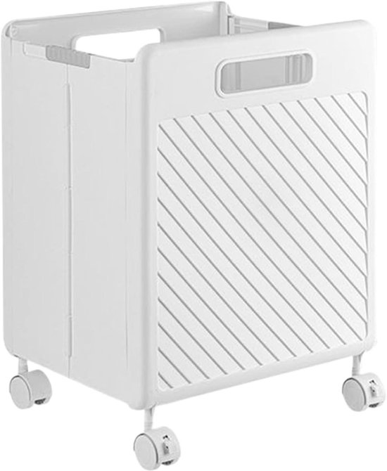 Wasmand met wielen - Opvouwbare mand - Huishoudelijke opslag - Inklapbaar rek - 45 x 34 x 7 cm - Wit