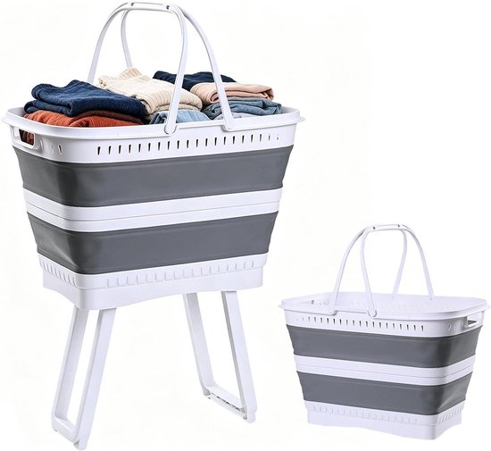 Wasmand Opvouwbaar - Opberger Bak - Huishoudelijk Gebruik - Verhoogde Stabiele Basis - 26 Liter - Grijs