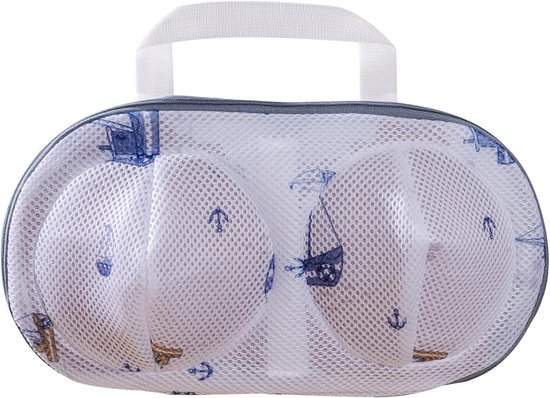 Waszakken voor Beha's - Lingerie Beschermers - Delicaat Wassen - Met Beschermende Rits - 20 x 24 cm - Blauwe Zeilboten