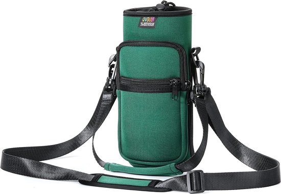 Water Bottle Carrier Bag Adjustable Shoulder Hand Strap Neoprene Sleeve Sports Water Bottle Bag for Hiking Travelling - Dark Green van Merkloos