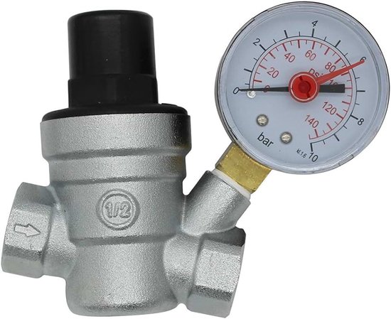 Water drukverminderaar met manometer waterdrukregelaar reduceerventiel drukregelaar drukregelventiel aansluiting 1/2 3/4 chroom (DN15)