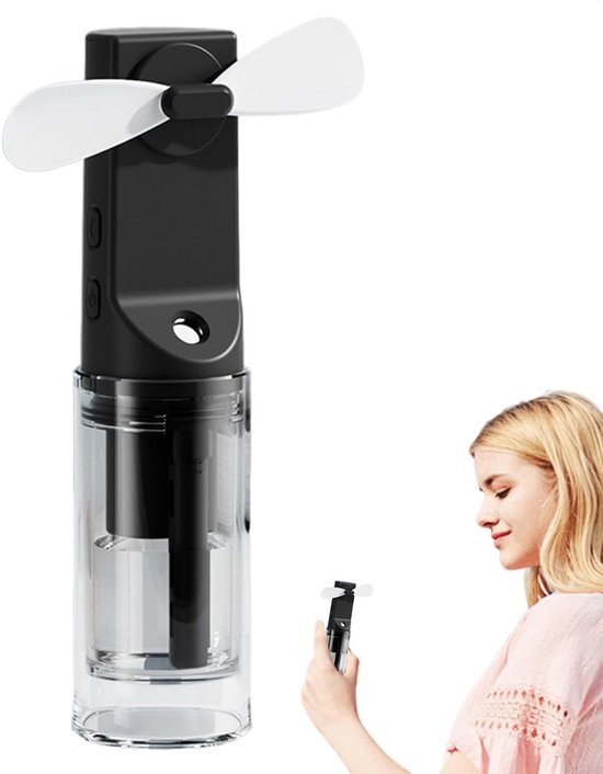 Water Spray Ventilator - Vernevelaar Koeler - Buiten Koelen - Draagbaar Compact - 4x4x14 cm - Zwart