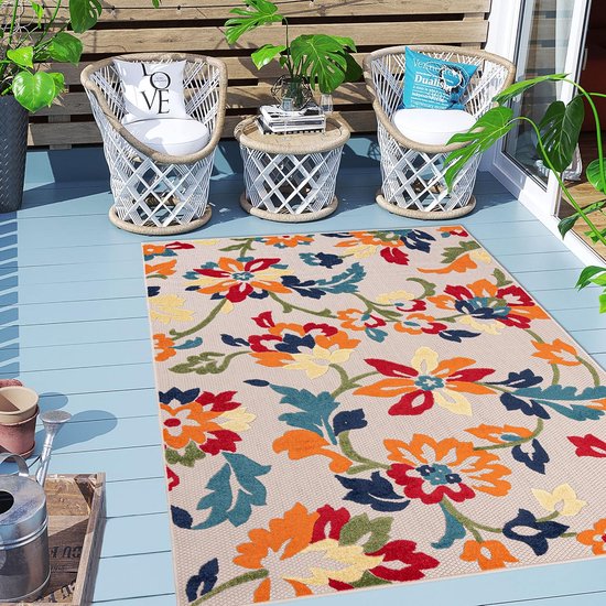 WATERDICHT TAPIJT MET BLADEPATROON VOOR BINNEN EN BUITEN - WEER- EN UV-BESTENDIG - 80X200CM