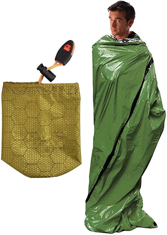 Waterdichte Bivaktas - Nood Slaapzak - Survival Outdoor - Herbruikbaar Compact - 200x90cm - Groen Oranje