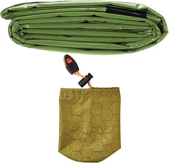 Waterdichte Bivaktas - Survival Slaapzak - Buiten Overleven - Herbruikbaar Thermisch Materiaal - 200 x 90 cm - Groen Oranje