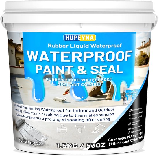 Waterdichte Kit - Reparatieverf Afdichting - Lekkages Dichten - Elastische Rubberverf - 1.5 kg - Wolken Grijs van Merkloos