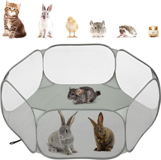 Waterdichte kooitent voor kleine dieren met robuust frame, ideaal voor kuikens, puppy's, cavia's en konijnen, grijs van Merkloos