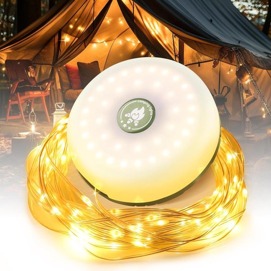 Waterdichte Oprolbare LED Tentverlichting – 10m Campinglichtsnoer – USB Oplaadbaar – 8 Lichtmodi – Voor Camping, Balkon, Feest & Terras