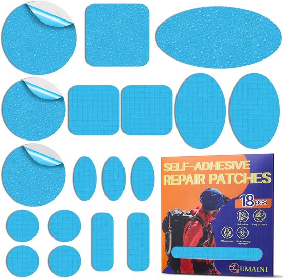Waterdichte Reparatiedoek Set Zelfklevend voor Donsjas, Tent en Outdoor Kleding - 18 Stuks Nylon Patches