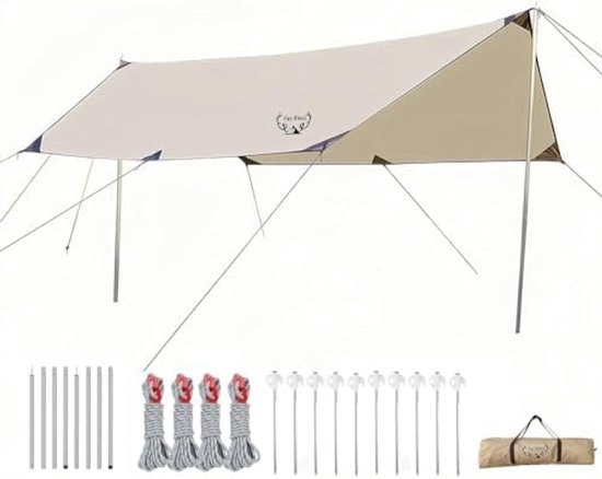 Waterdichte Tarp 3x4 meter - Ultralicht Tent Dekzeil met UV-bescherming voor Camping, Luifel en Outdoor Activiteiten - Beige