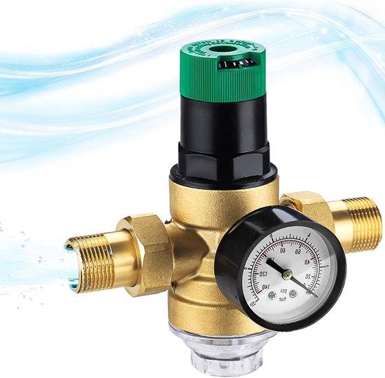 Waterdrukregelaar 1 inch - waterdrukregelaar met waterdrukmeter en meshfilter - messing waterdrukaflaatklep voor het reguleren van waterdruk van Merkloos