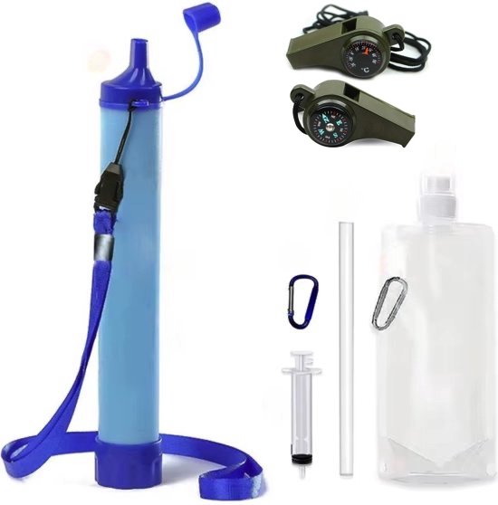 Waterfilter - Filtert 1500 Liter - Survival & Noodpakket - BPA-vrij - Survival Waterfilter - Outdoor, Camping & Reizen - Noodset - Overheid Noodpakket - Tijdelijk extra 1 noodfluit van The Survival Zone