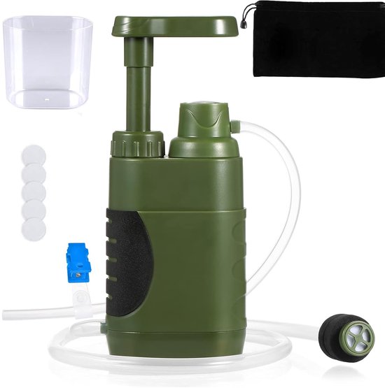 Waterfilter Kampeerwaterfilter, Outdoor Survival Waterfilter, BPA-Vrij, Buitenpomp met opbergtas Buitenwaterfilter, voor drinkwater voor noodgevallen, overleving, kamperen, reizen, vissen, verlevingsuitrusting, Water Filtersysteem - Cyslmuk® van Cyslmuk®