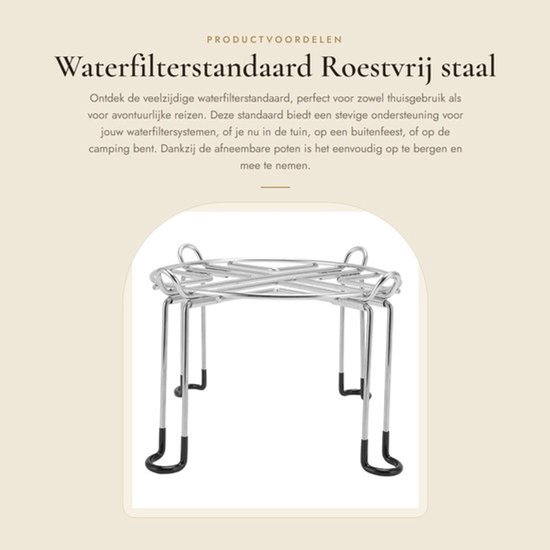 Waterfilterstandaard Draagbaar - Roestvrij Staal - Afneembare Poten - Antislipvoetjes - Voor Berkey Big/Travel/Royal - Eenvoudige Installatie - Waterfilter