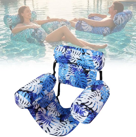 Waterhangmat - Drijvende Hangmat - Opblaasbare ligstoel - Zwemband voor volwassenen - Luchtbed - Waterspeelgoed - Water Hangmat - Opblaasbare Drijfstoel - Luchtmatras Zwembad - Zwembad/Strand - Float LoungeStoel - Blauw bladpatroon