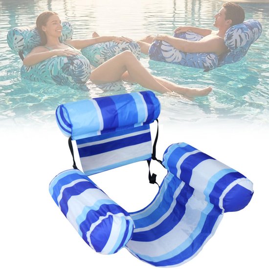 Waterhangmat - Drijvende Hangmat - Opblaasbare ligstoel - Zwemband voor volwassenen - Luchtbed - Waterspeelgoed - Water Hangmat - Opblaasbare Drijfstoel - Luchtmatras Zwembad - Zwembad/Strand - Float LoungeStoel - Gestreept blauw