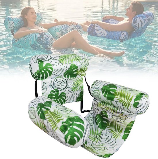 Waterhangmat - Drijvende Hangmat - Opblaasbare ligstoel - Zwemband voor volwassenen - Luchtbed - Waterspeelgoed - Water Hangmat - Opblaasbare Drijfstoel - Luchtmatras Zwembad - Zwembad/Strand - Float LoungeStoel - Groen bladpatroon