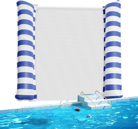 Waterhangmat - Opblaasbaar Lounger - Zwemmen Ontspanning - Dubbele Zitfunctie - 130x132 cm - Donkerblauw