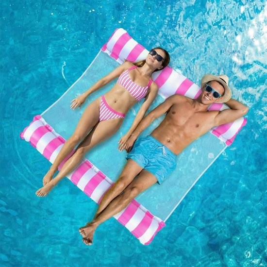 Waterhangmat - Opblaasbaar luchtbed - Ontspannen op water - 4-in-1 veelzijdig - 132 x 130 cm - Roze
