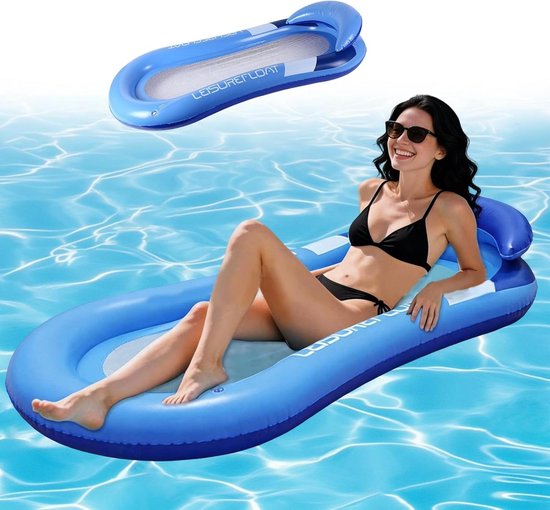 Waterhangmat - Opblaasbaar luchtbed - Ontspannen op water - Geïntegreerd net - 150 x 70 cm - Blauw