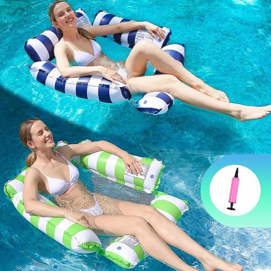 Waterhangmat voor zwembad en stoel - 2 stuks opblaasbaar inklapbaar luchtbed 4-in-1 waterspeelgoed met infloatorpomp Waterhangmat van Jilong