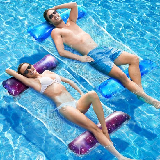 Waterhangmat XL opblaasbaar zwembadspeelgoed - 2 stuks - 4-in-1 luchtmatras voor volwassenen en kinderen Waterhangmat van Bintoi