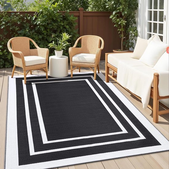 Waterproof Outdoor Kleed - Picknickkleed Strandkleed - Buiten Leven - Omkeerbaar UV Bestendig - 120 x 180 cm - Zwart Wit