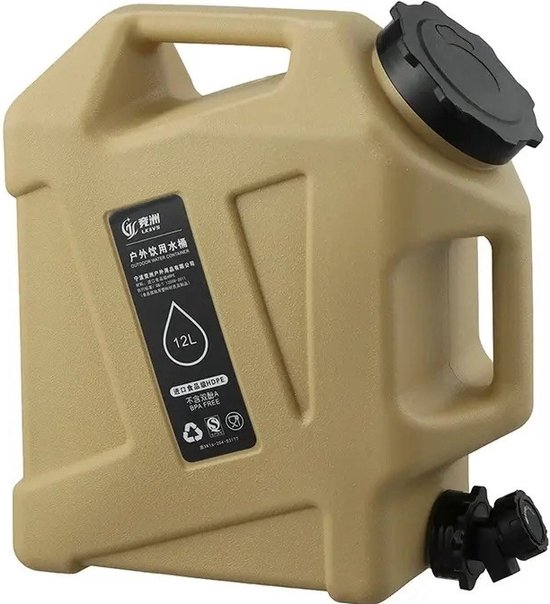 Watertank Jerrycan 12 Liter voor Outdoor Camping - Bruin - BPA-vrij - Legerstijl van Campart Travel