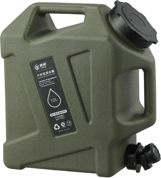 Watertank Jerrycan 12 Liter voor Outdoor Camping - Groen - BPA-vrij - Legerstijl van Haba Trading