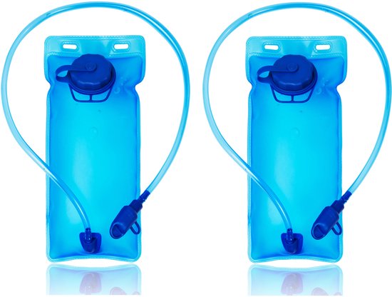 Waterzak 2L - 2 stuks - Incl Slang - Drinkzak - Anti-lek draaidop en drinktuit - Universeel - Voor Wandelen Kamperen Fietsen - Blauw van Merkloos