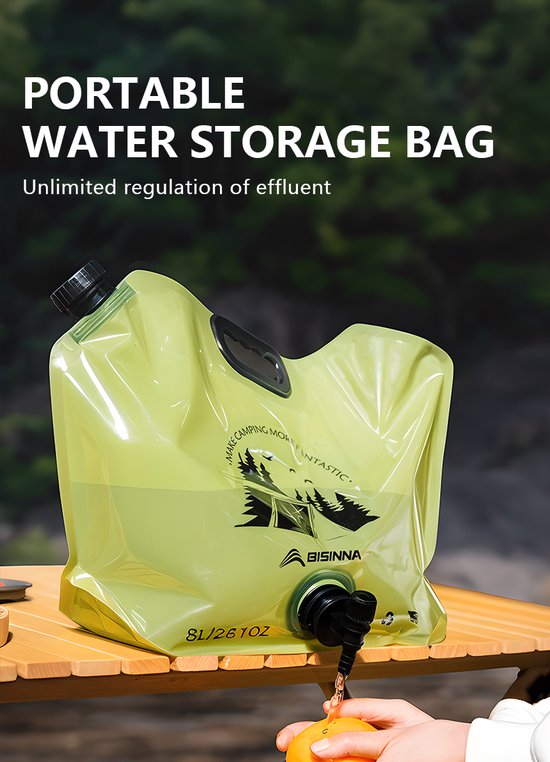 Waterzak draagbaar met kraan - 8 Liter - Opvouwbaar - Water opbergtas - Waterreservoir - Watercontainer - Kamperen - Camping - Tent - Caravan - Noodpakket - Noodsituatie - Water opslag - Jerrycan - Duurzaam - Reizen - Lichtgewicht - Nood van Merkloos