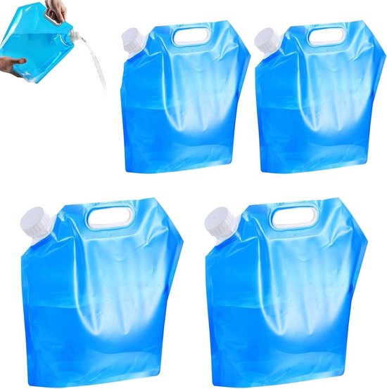 waterzak - Opvouwbare waterzak - Set van 4 opvouwbare watertanks - Flexibele emmer van 2x 5L en 2x 10L - Draagbare nooddrinkwaterzak met afsluitbaar deksel - Noodwatertank - Noodpakket voor thuis van Merkloos