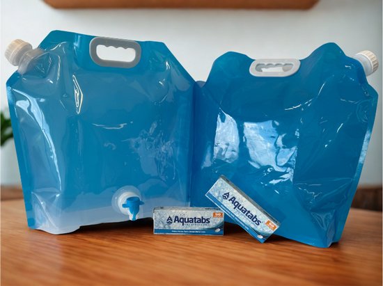 Waterzuiveringspakket - Aquatabs - Waterzak 10 L draagbaar met kraan - 100 waterzuiveringstabletten van Adventure Goods