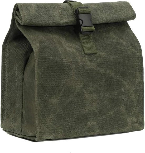 Waxed Canvas Lunch Bag Roll-Top Waterdichte Lunch Box Herbruikbare Tas Groen - Heavy Duty Verstelbare Gesp Hard Handfeel van BearCraft