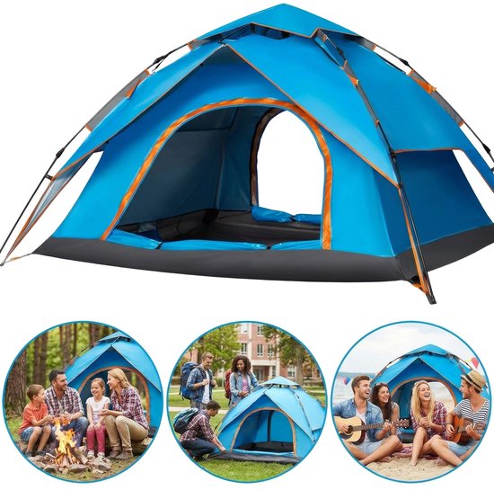 Webzon - Pop-up Tent 2-3 Personen 200x230x140 cm - Waterdicht 3000MM Automatische Kampeertent - Binnen 1 Minuut Opzetbaar - 210D Oxford - Festival, Strand, Camping & Outdoor - Muggengaas, Ventilatie & Draagtas - Blauw