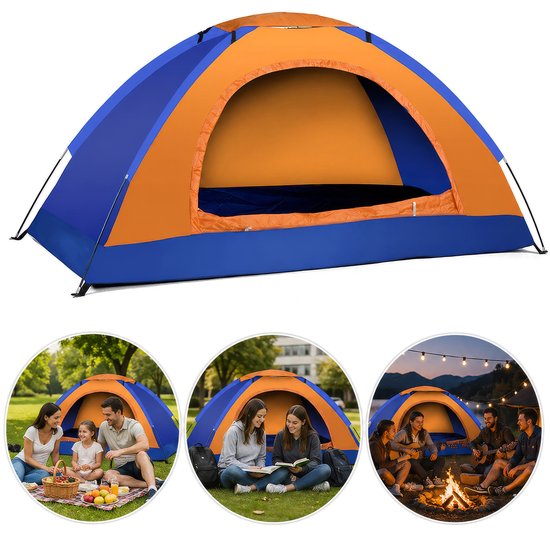Webzon – Tent 1-2 Personen 200x150x110 cm – Lichtgewicht Handmatige Kampeertent – Waterafstotend Dubbellaags – 180T Polyester & Oxford Bodem – Festival, Strand, Hiking, Backpacken & Outdoor – Muggengaas, Regenhoes & Draagtas – Mixkleur van Merkloos
